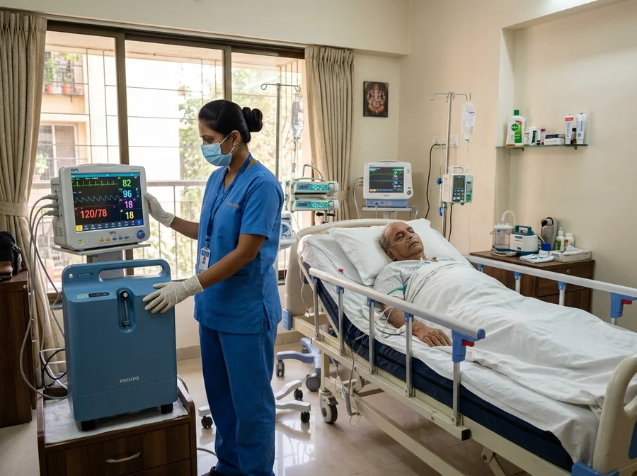 Realistic home ICU setup with cardiac monitor